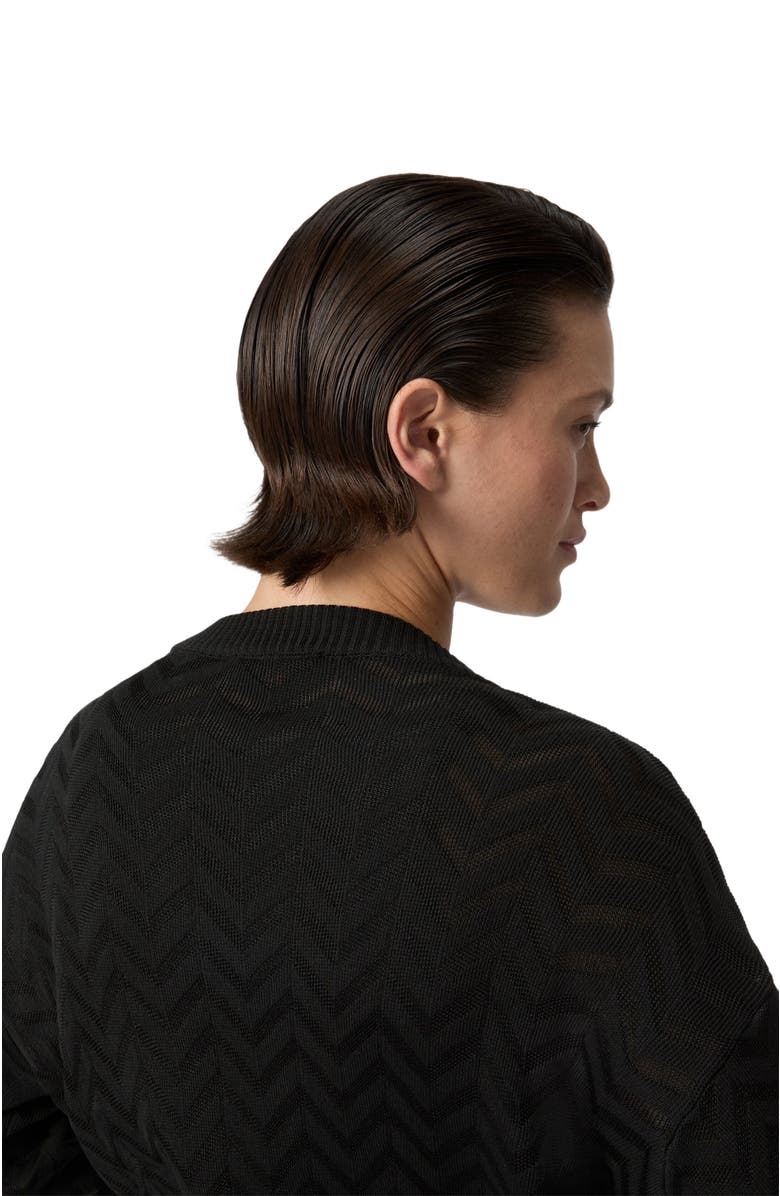 Missoni Chevron Cotton And Viscose Cardigan With Belt, Alternate, color, Black