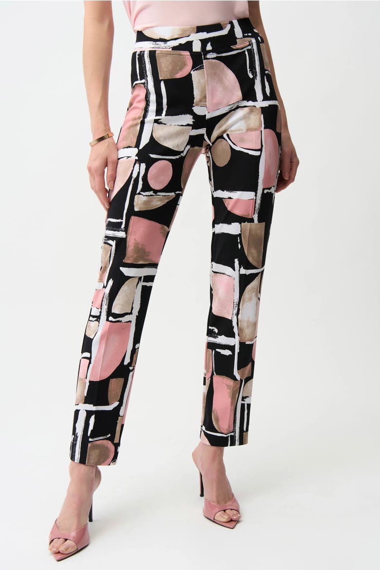 Silky Knit Abstract Print Straight Pull-On Pants, Main, color, Black/Multi