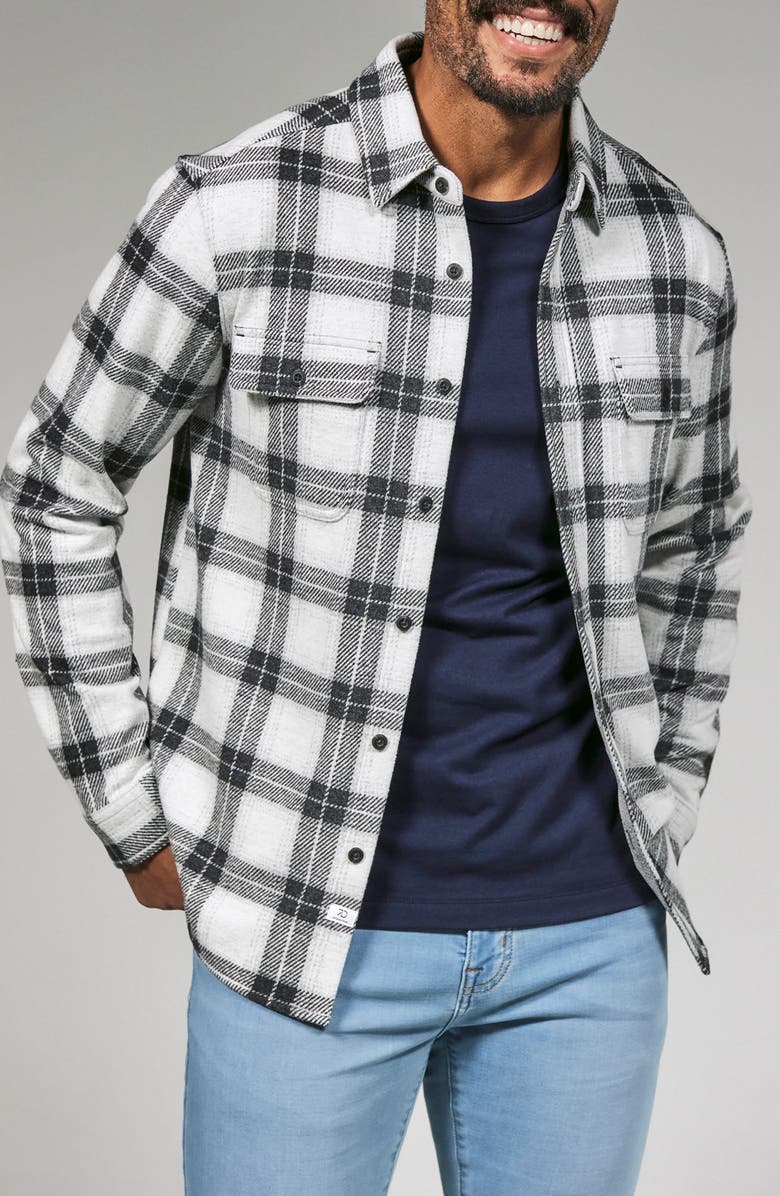 7 Diamonds Generation Plaid Stretch Flannel Button-Up Shirt, Main, color, Black/ Grey/ White