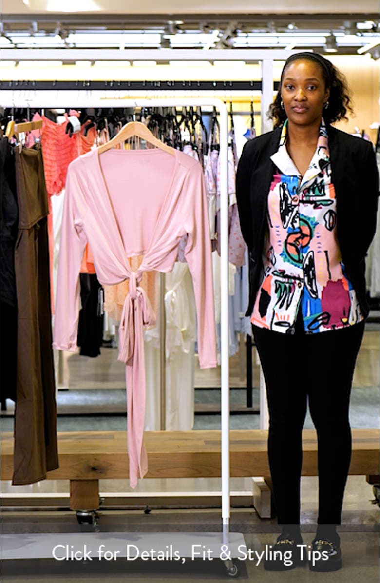 Long Sleeve Stretch Knit Wrap Top, sales video thumbnail