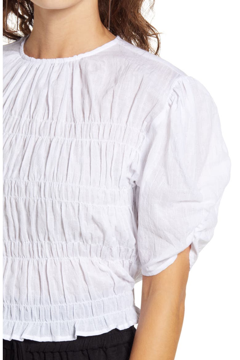 Smocked Short Sleeve Top, Alternate, color, WHITE