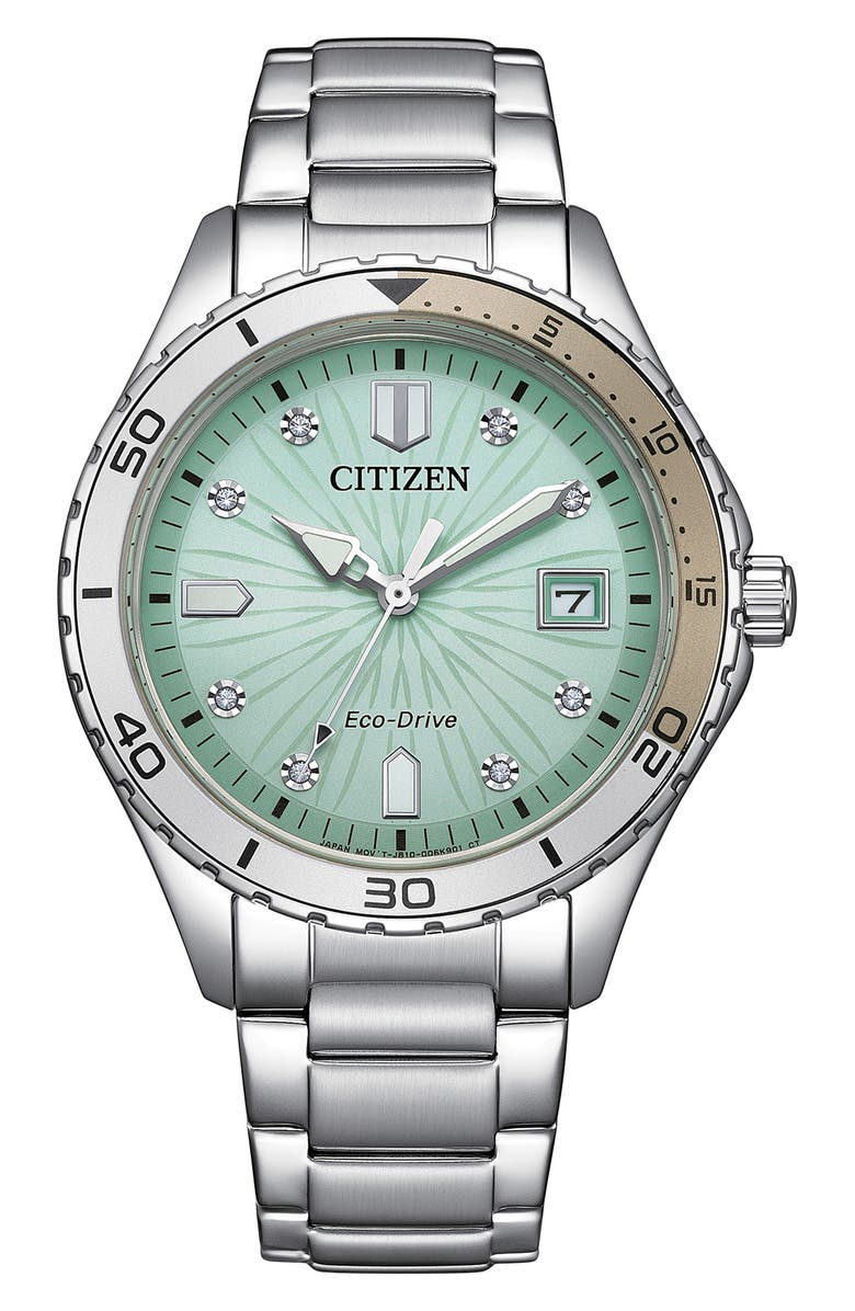 Citizen Marine Eco-Drive Bracelet Watch, 37mm, Main, color, Silver/ Green