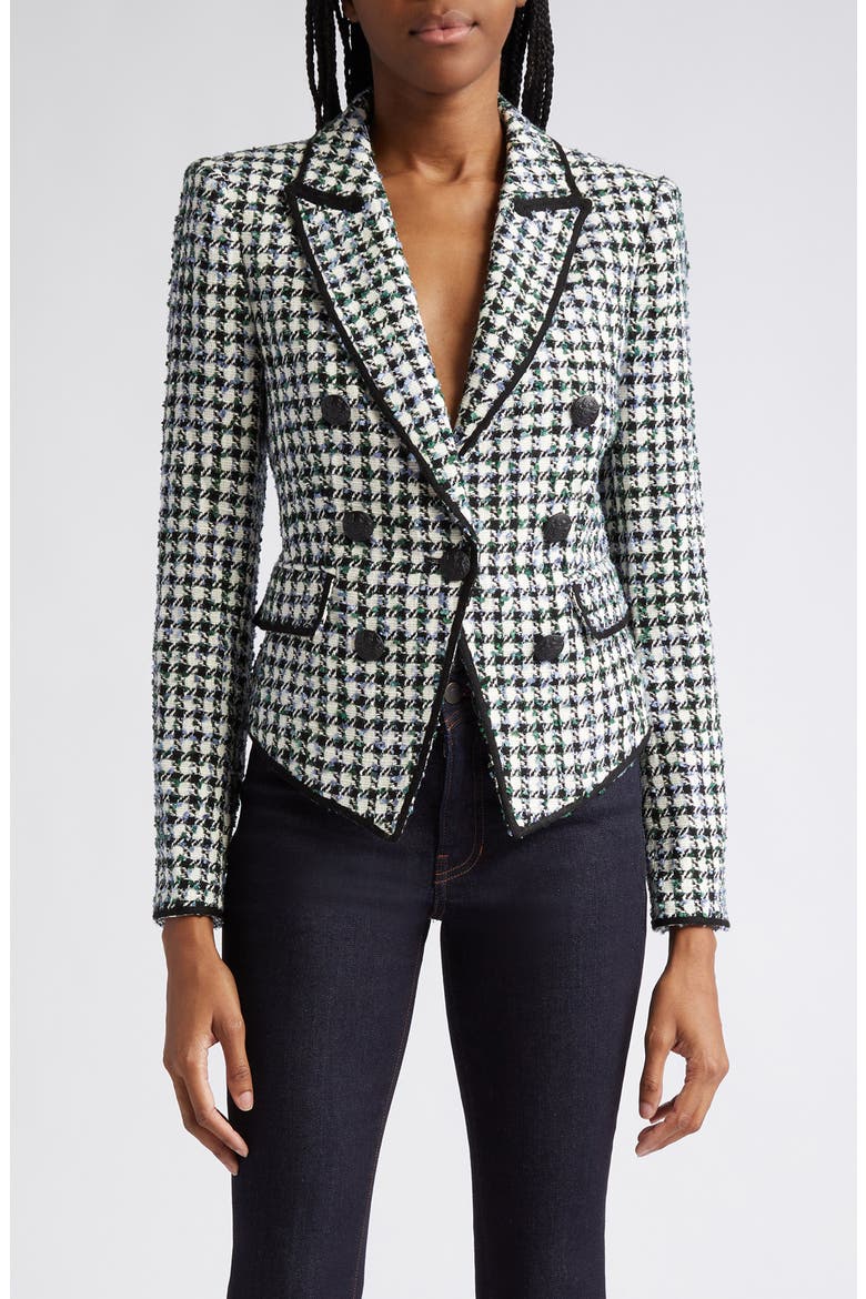 Diego Metallic Check Cotton Blend Tweed Dickey Jacket, Alternate, color, BLUE/ PINEGROVE MULTI