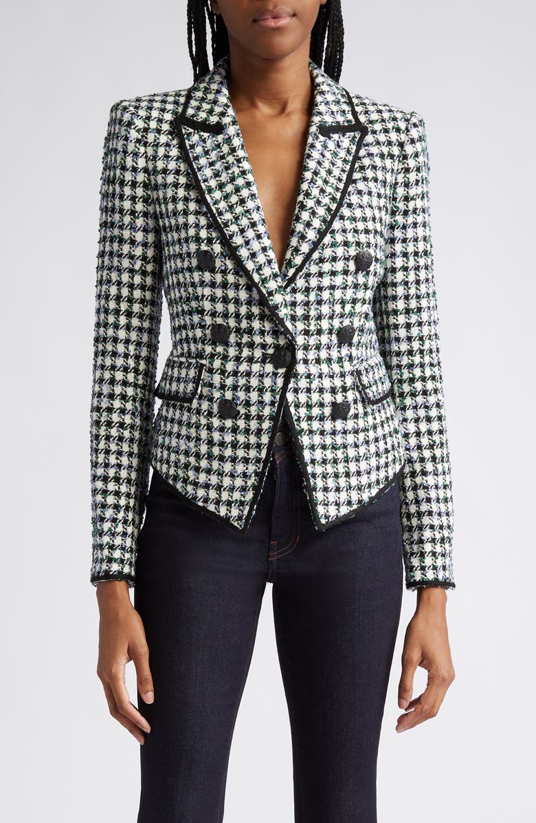 Veronica Beard Diego Metallic Check Cotton Blend Tweed Dickey Jacket, Alternate, color,