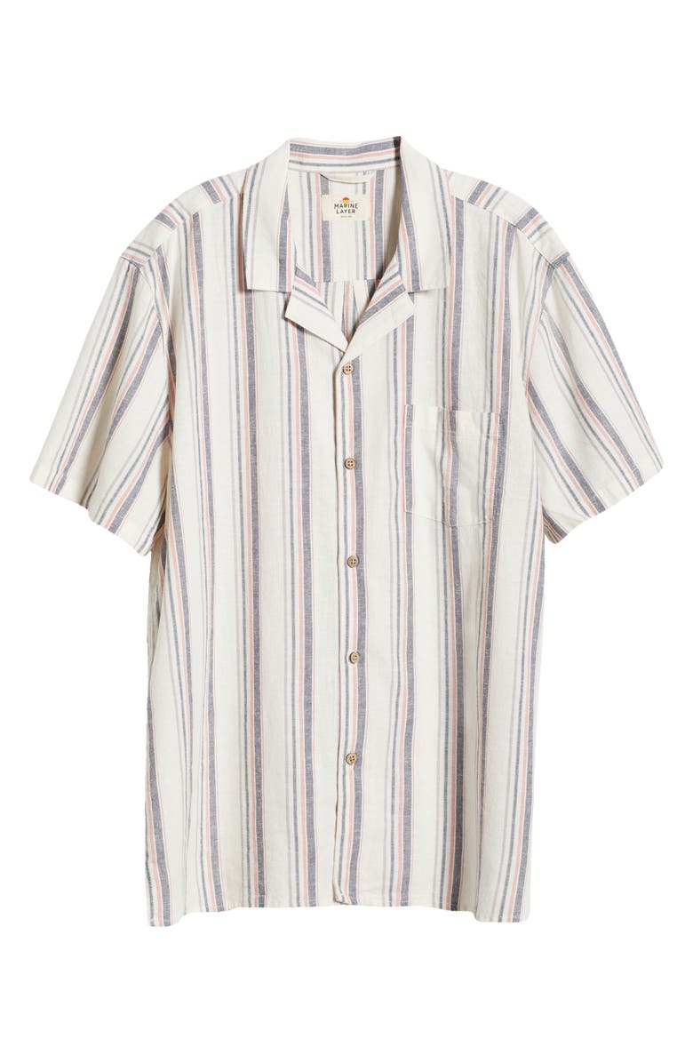 Marine Layer Stripe Short Sleeve Stretch Hemp & Lyocell Button-Up Shirt, Alternate, color,
