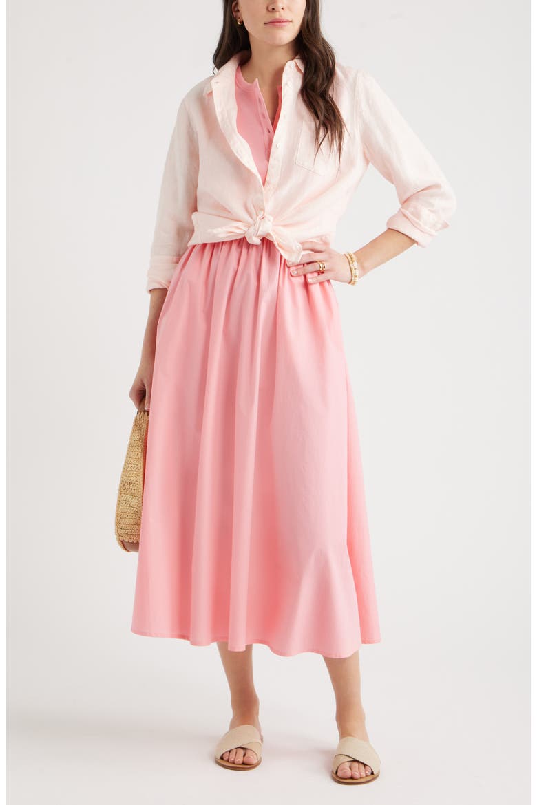 Sleeveless Mixed Media Midi Dress, Alternate, color, PINK DIANTHUS