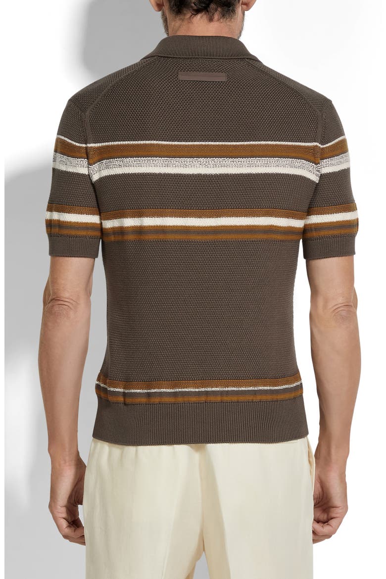 Stripe Cotton & Silk Polo Sweater, Alternate, color, DARK BEIGE STRIPE