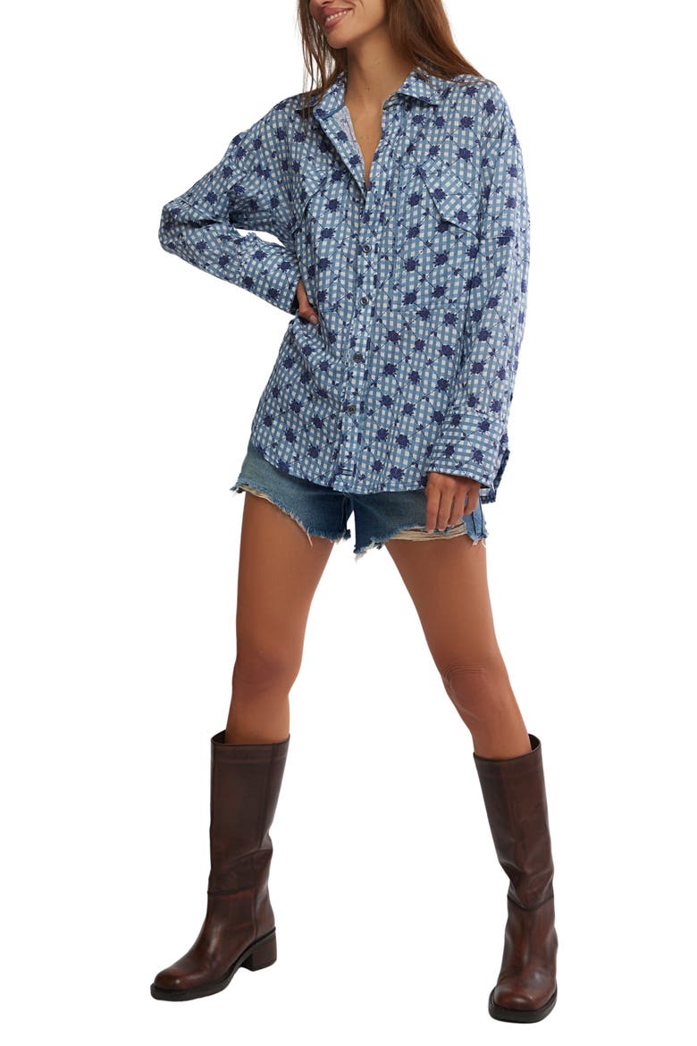 Hidden Flower Button-Up Shirt, Alternate, color, NAVY COMBO