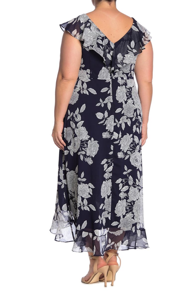 Ruffle Wrap Maxi Dress, Alternate, color, NAVY/WHITE