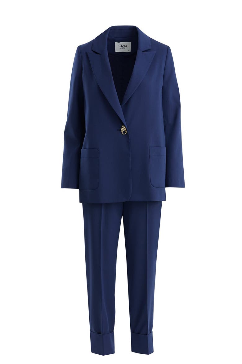 Dark Navy Single-Button Blazer Suit, Main, color, Blue