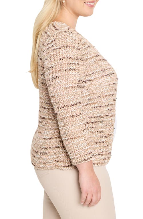 Nic + Zoe Nic+zoe Tonal Mix Open Stitch Cotton Blend Knit Jacket In Brown