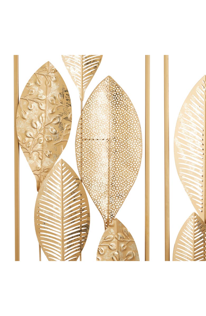 WILLOW ROW Goldtone Metal Tall Cutout Leaf Wall Decor with Frame - Set of 2, Alternate, color, Gold