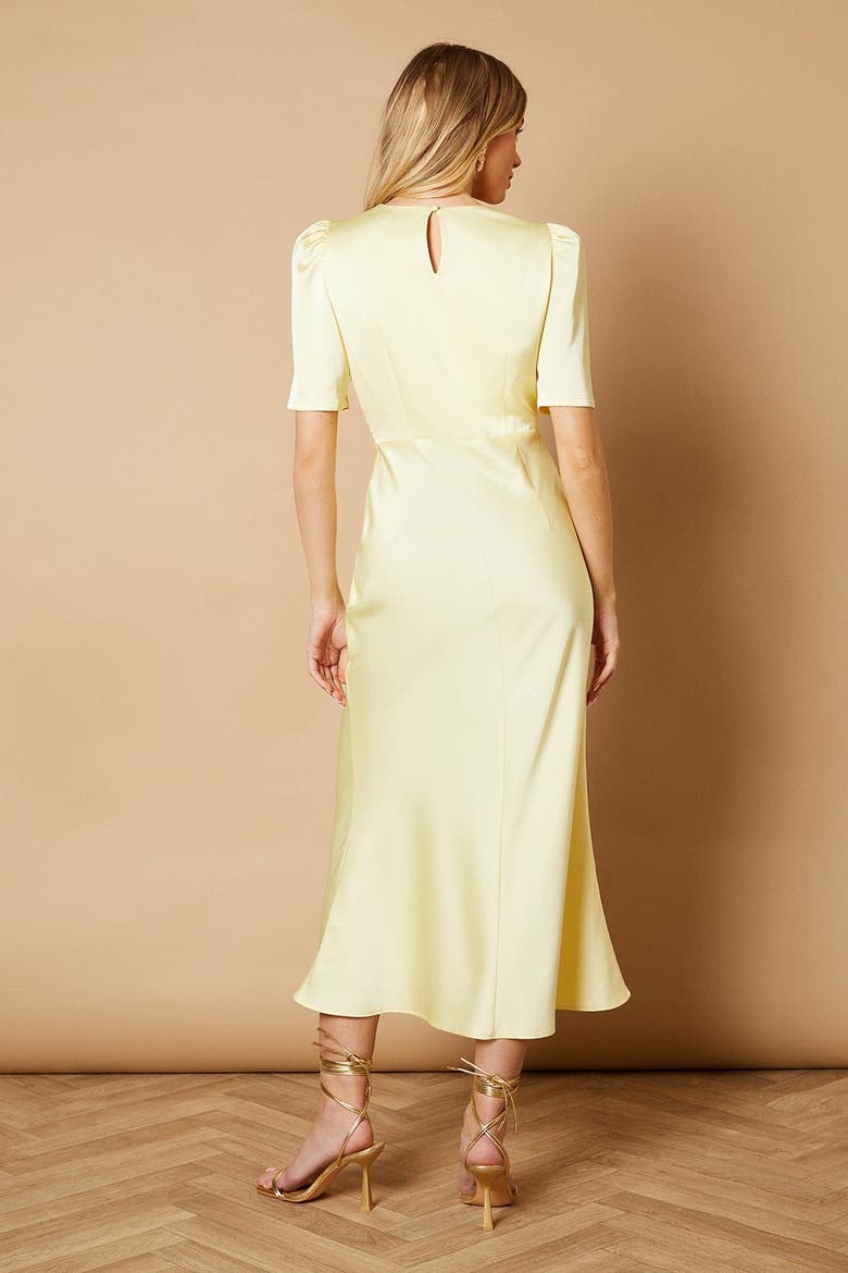 Satin V-Neck Midi Dress, Alternate, color, Butter