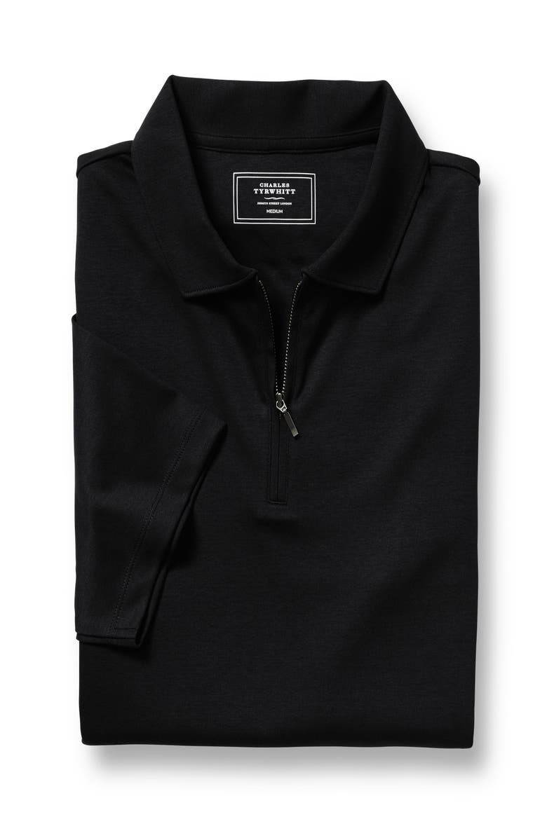 Charles Tyrwhitt Plain Short Sleeve Zip Jersey Polo, Alternate, color, Black