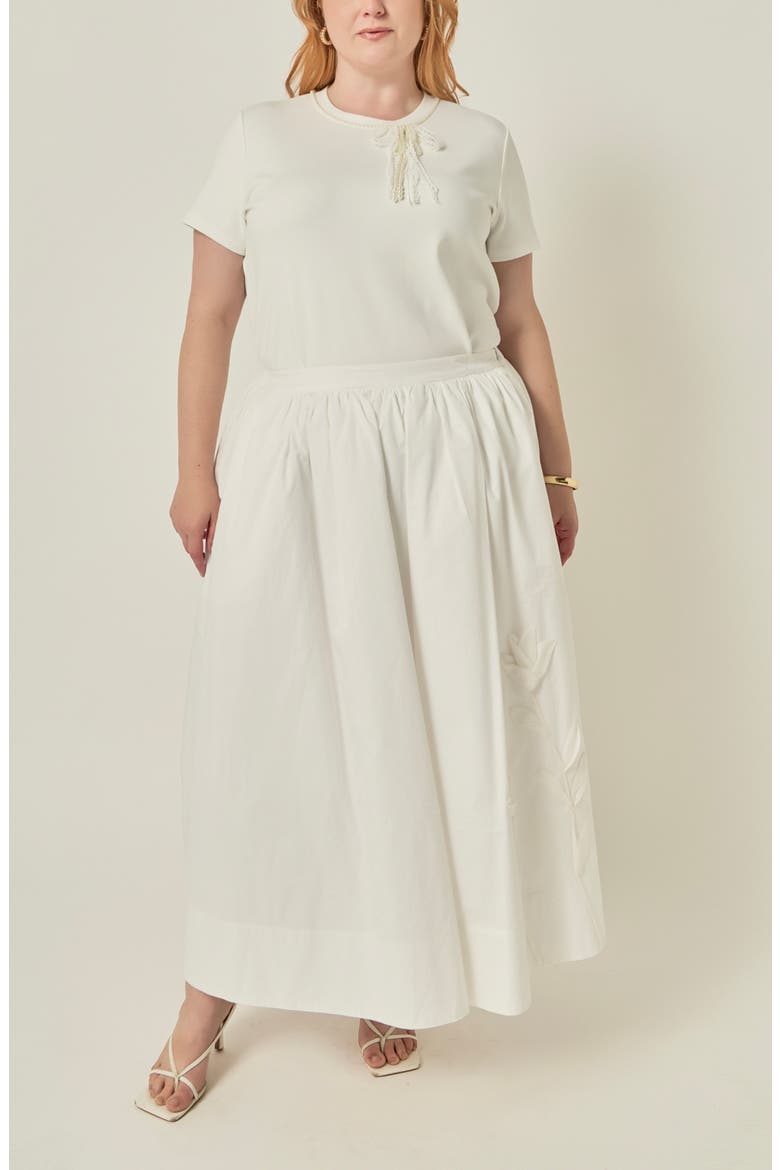 Appliquéd Floral Midi Skirt, Alternate, color, WHITE