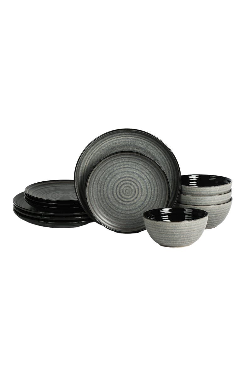 Stone Lain Dua Stoneware 12-Piece Dinnerware Set, Main, color, Black