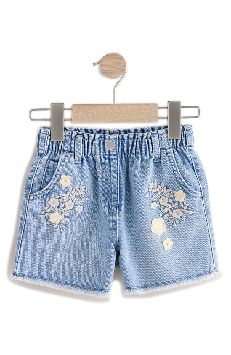 NEXT Kids' Floral Embroidered Denim Shorts, Main, color, Blue