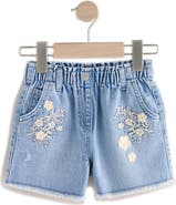 NEXT Kids' Floral Embroidered Denim Shorts