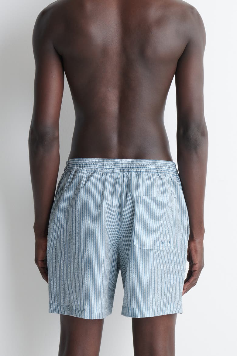 Striped Seersucker Drawstring Swim Trunks, Alternate, color, BLUE / STRIPED