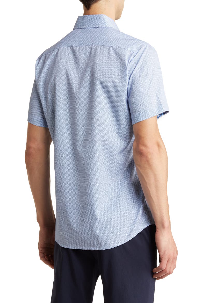 Slim Fit Short Sleeve Performance Stretch Button-Up Shirt, Alternate, color, BLUE/ WHITE