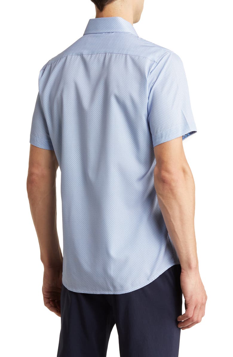 TOM BAINE Slim Fit Short Sleeve Performance Stretch Button-Up Shirt, Alternate, color, Blue/ White