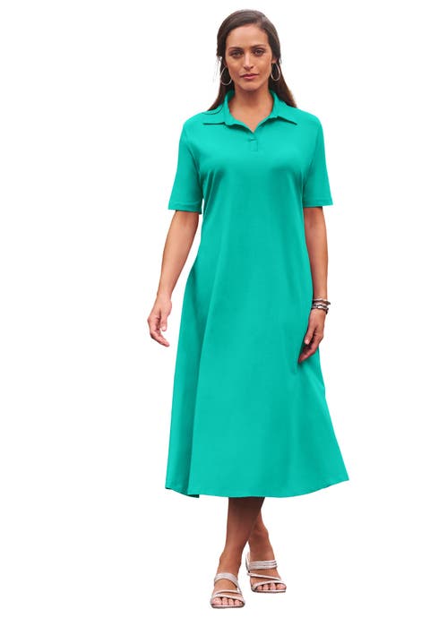 Stretch Cotton Notch Neck Midi Dress