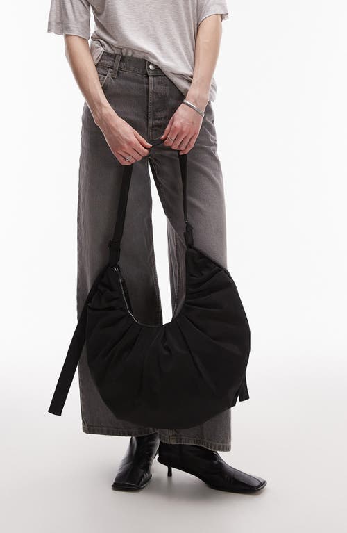 Topshop Sasha Ruched Faux Leather Shoulder Bag In Black