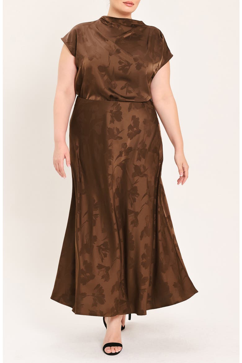 Floral Satin Maxi Skirt, Alternate, color, BROWN