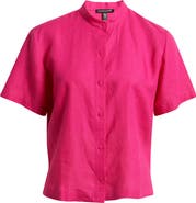 Eileen Fisher Short Sleeve Organic Linen Button-Up Shirt