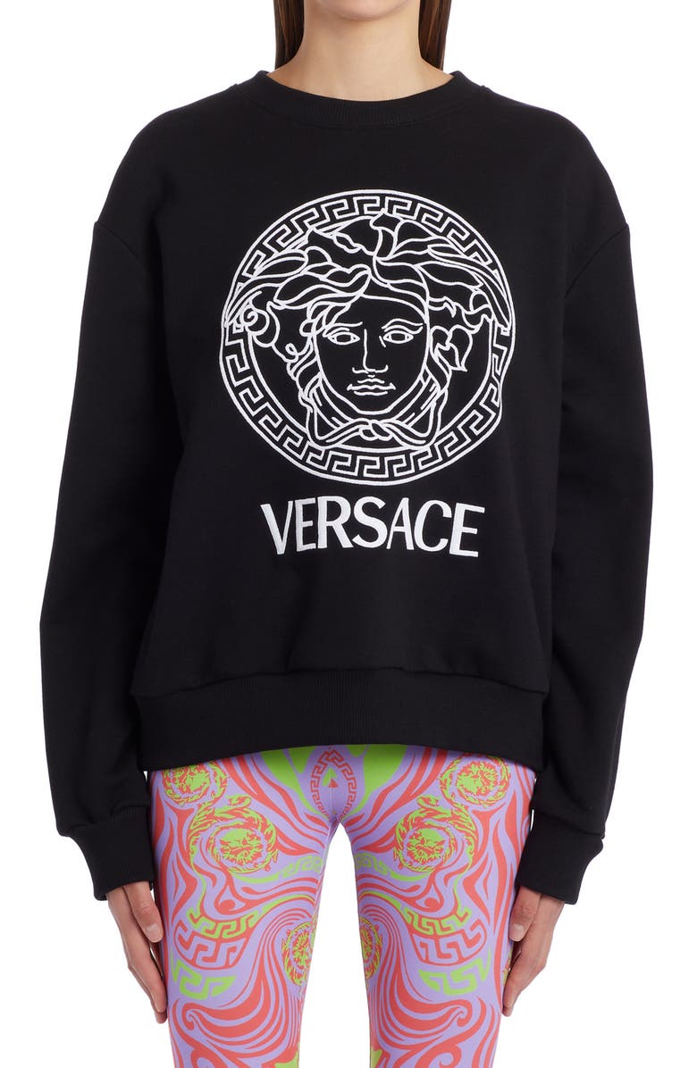 Versace Embroidered Medusa Logo Cotton Sweatshirt, Main, color, 