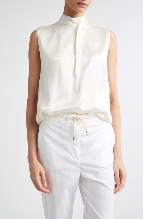 Twist Mock Neck Sleeveless Silk Satin Top