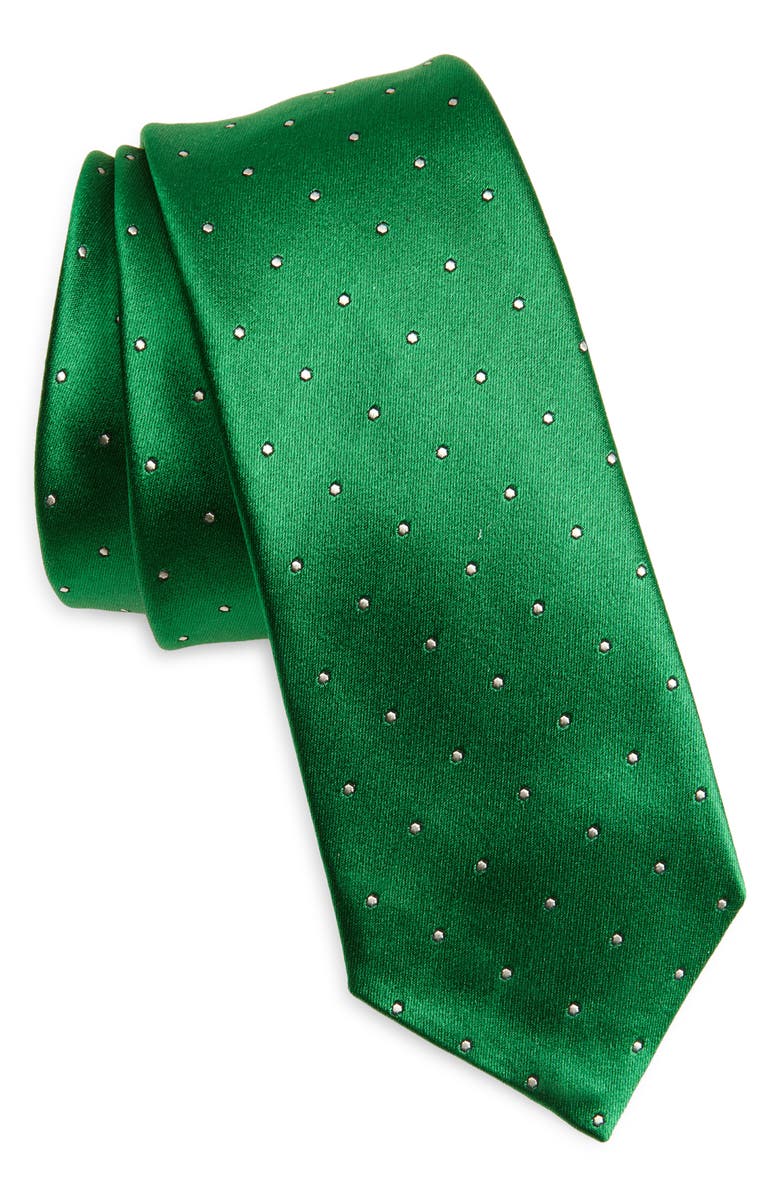 TOM FORD Polka Dot Mulberry Silk Satin Tie, Main, color, Bright Green