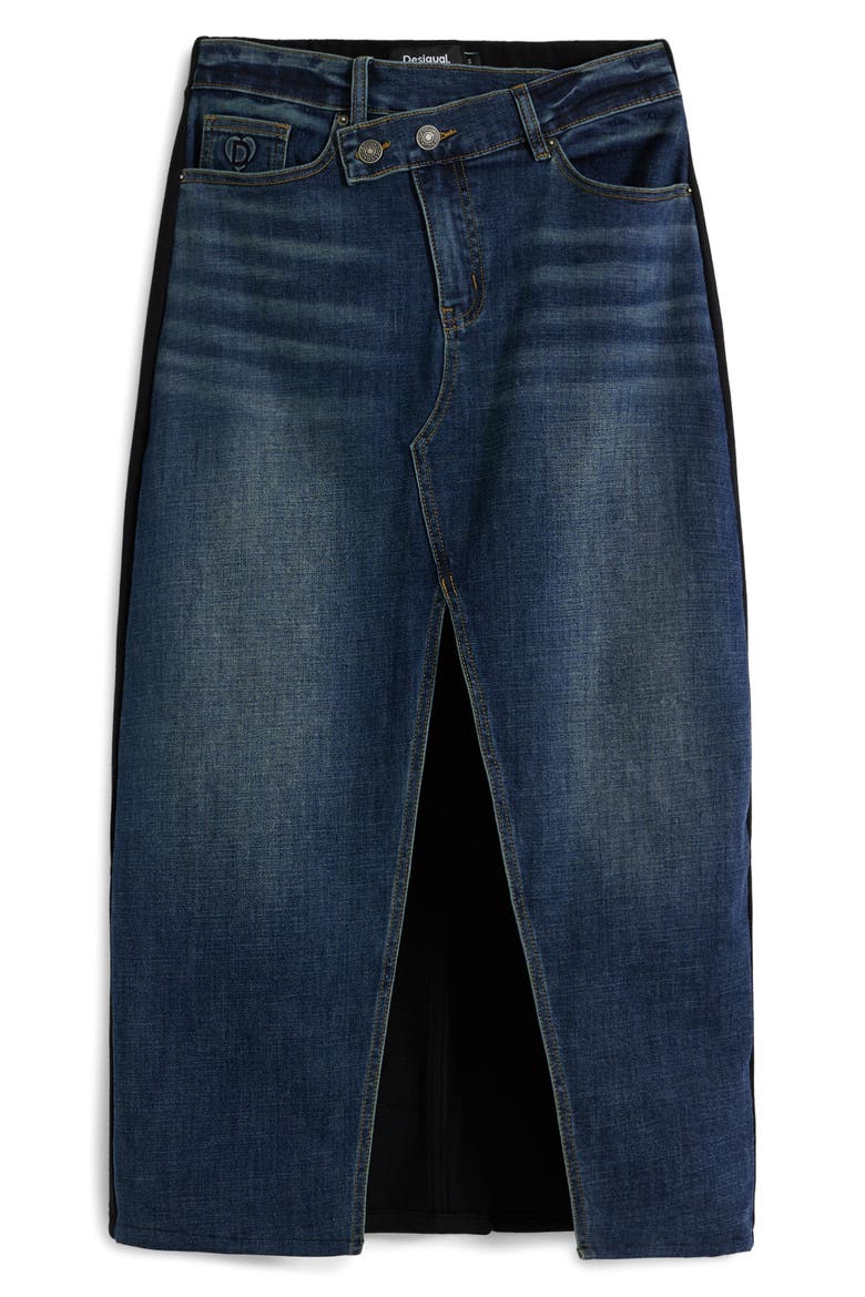 Mixed Media Denim Midi Skirt, Alternate, color, MEDIUM BLUE