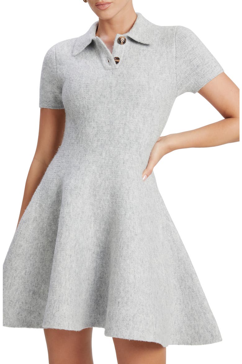 Lexter Fit & Flare Polo Sweater Minidress, Alternate, color, DOVE GREY