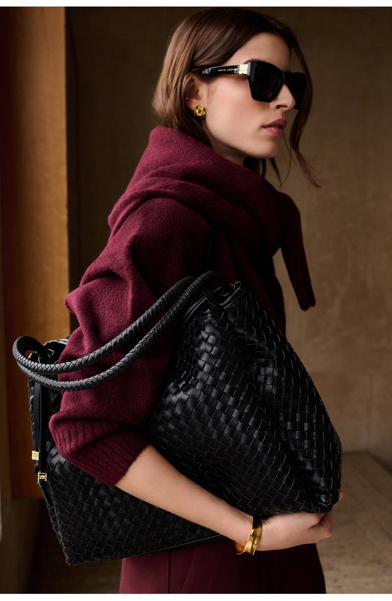 Katie Loxton Nova Hand Woven Large Shoulder Bag in Black, Alternate, color, Black