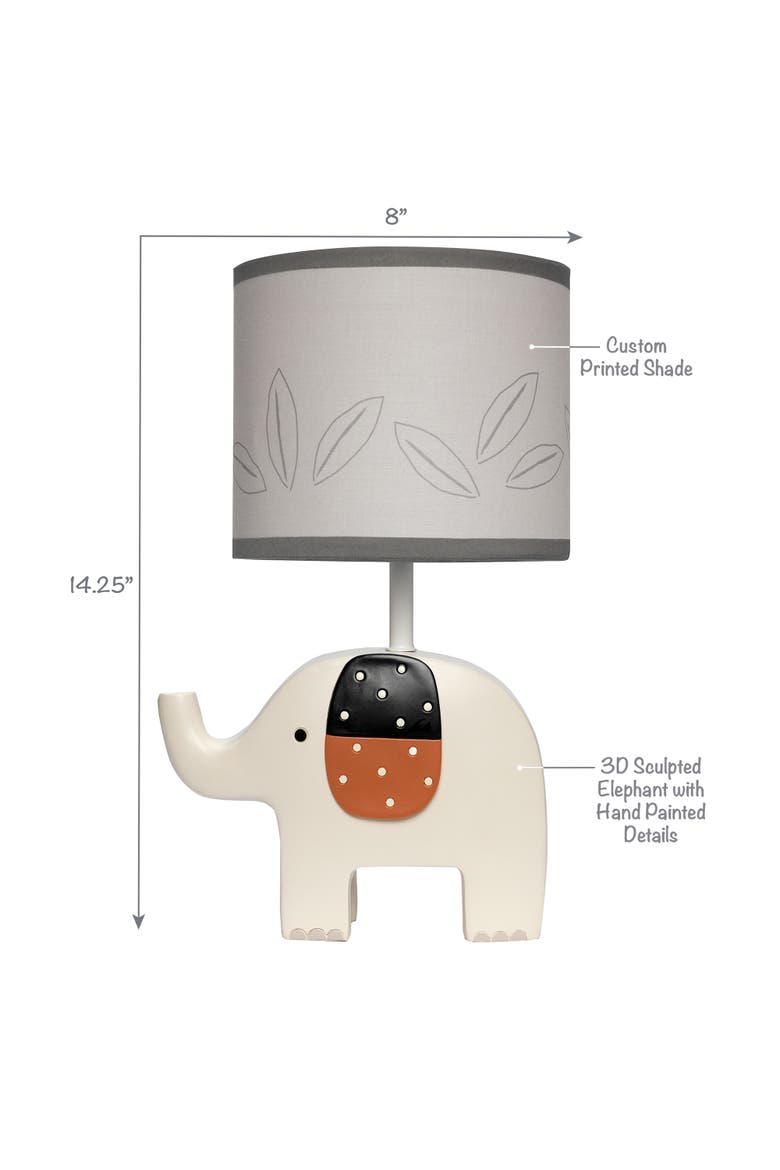 Patchwork Jungle Modern Elephant Lamp With Gray Shade & Bulb, Alternate, color, Cream