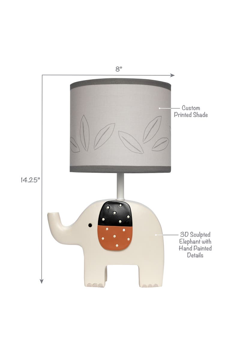 Lambs & Ivy Patchwork Jungle Modern Elephant Lamp With Gray Shade & Bulb, Alternate, color, Cream