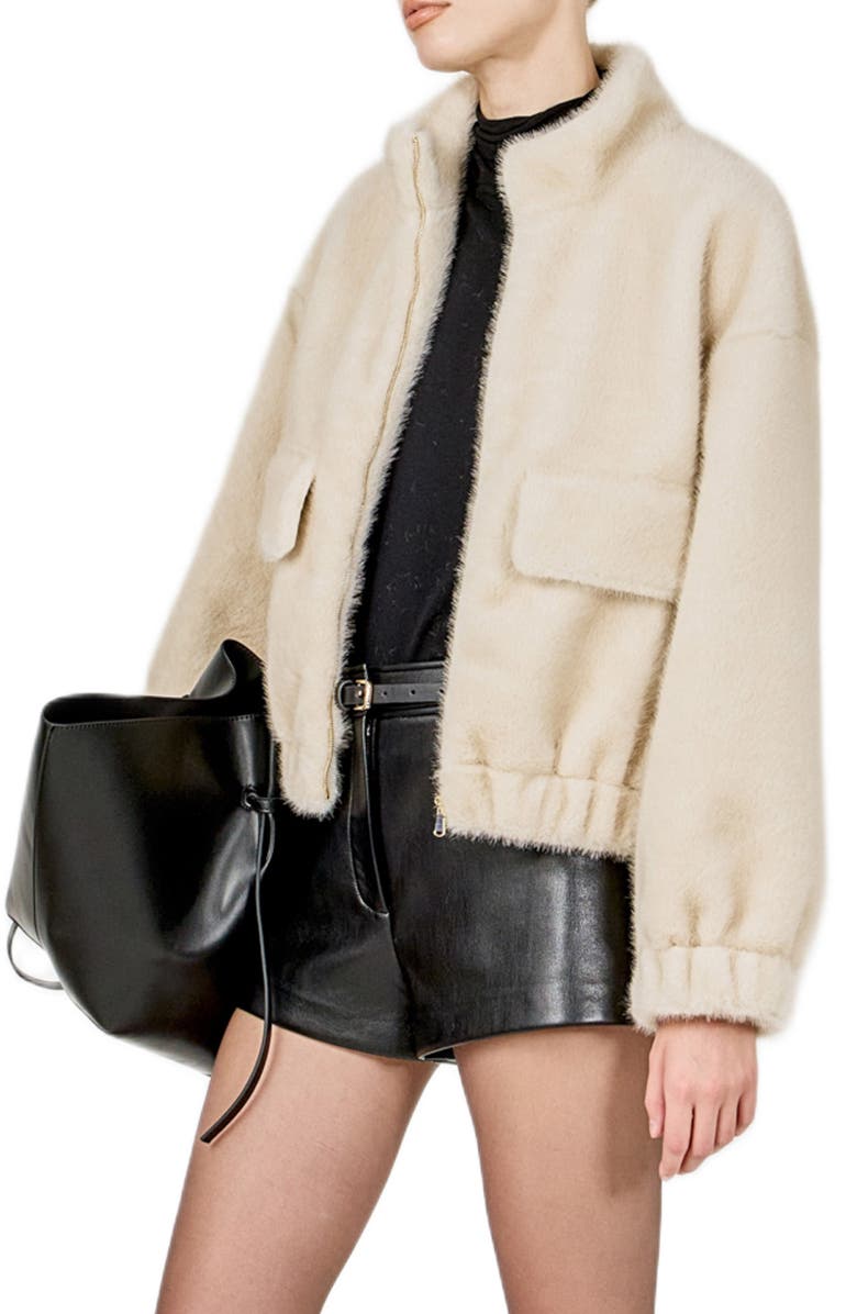Endless Rose Faux Fur Bomber Jacket, Alternate, color, Cream