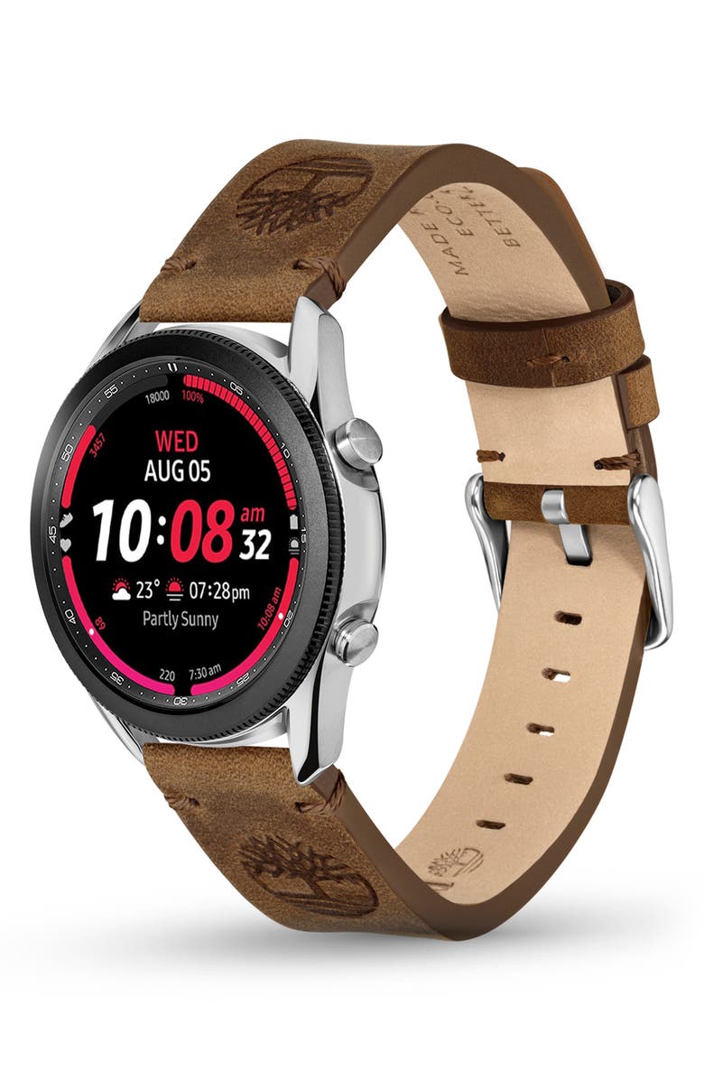 Timberland Leather 22mm Smartwatch Watchband, Alternate, color, Brown