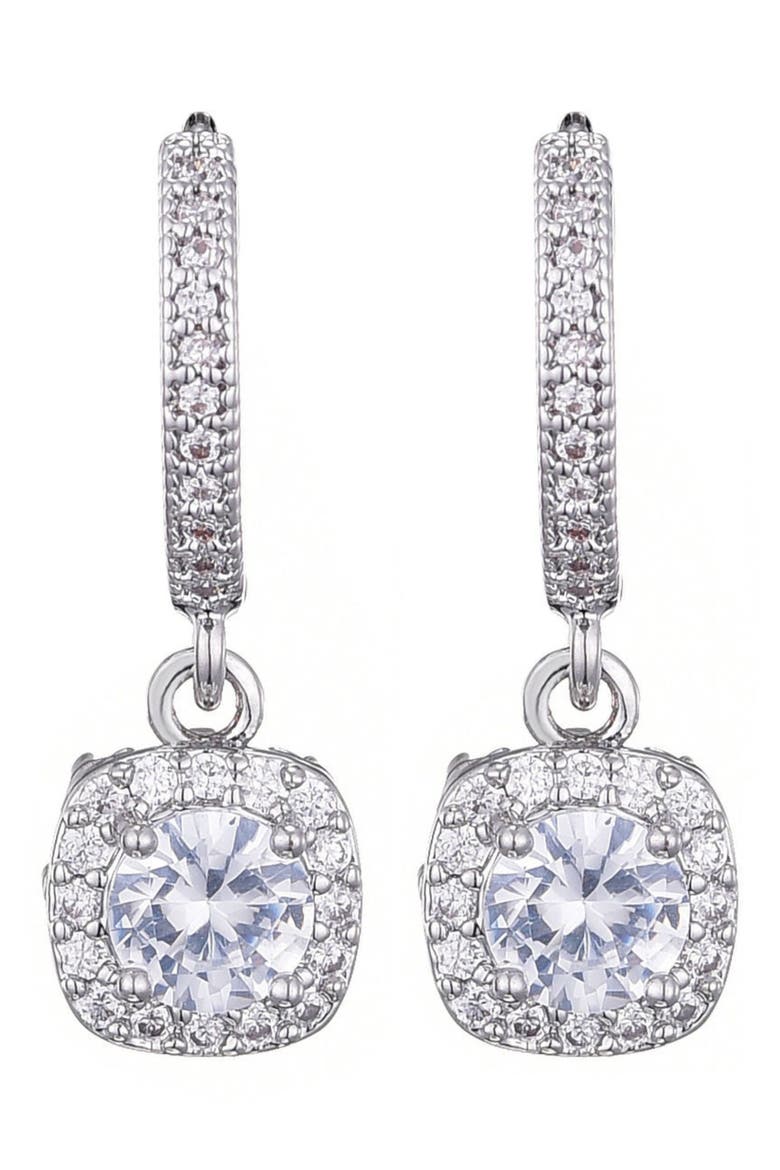 Cubic Zirconia Drop Huggie Hoop Earrings, Alternate, color, SILVER