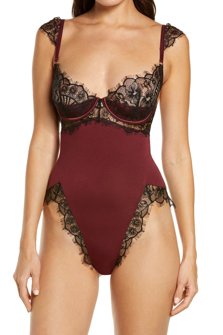 Lace Underwire Teddy, Main, color, ZINFANDEL/ BLACK