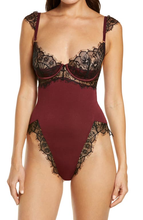 Oh La La Cheri Lace Underwire Teddy In Burgundy