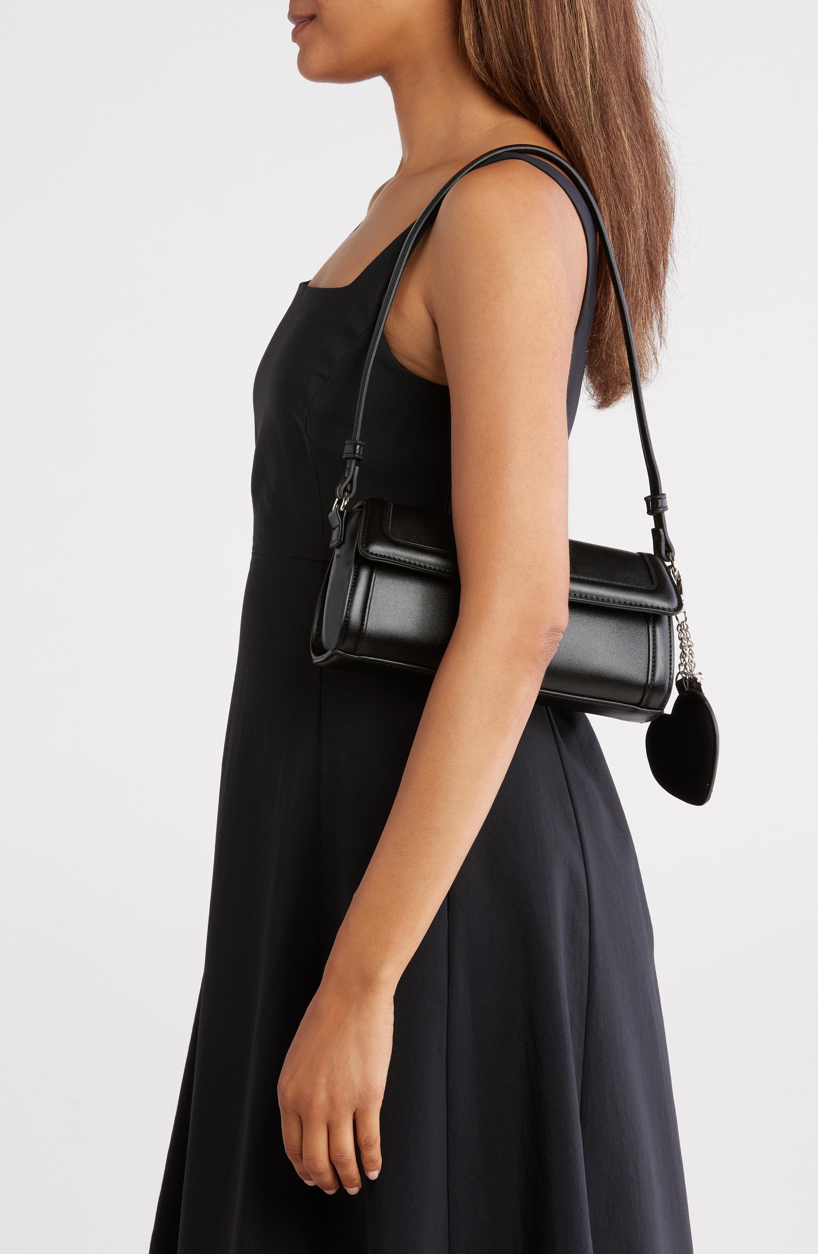 Madden Girl Faux Leather Baguette Bag, Alternate, color, Black