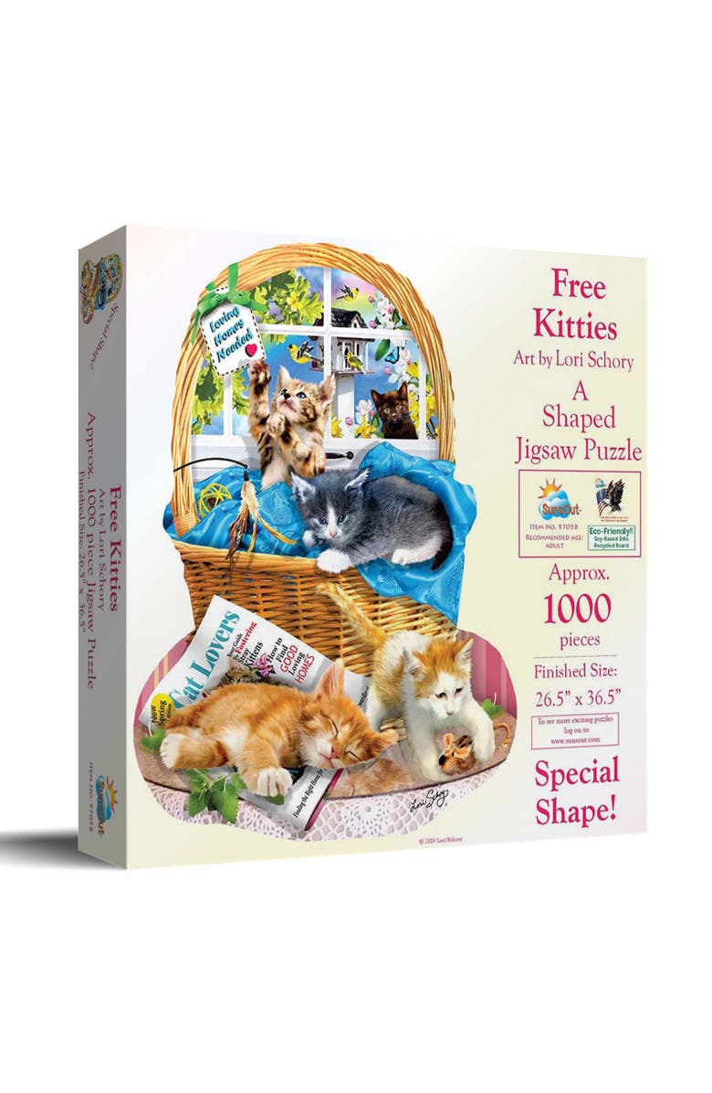 Sunsout Free Kitties 1000 piece Jigsaw Puzzle for Adults Special Shape, Main, color, Multicolor
