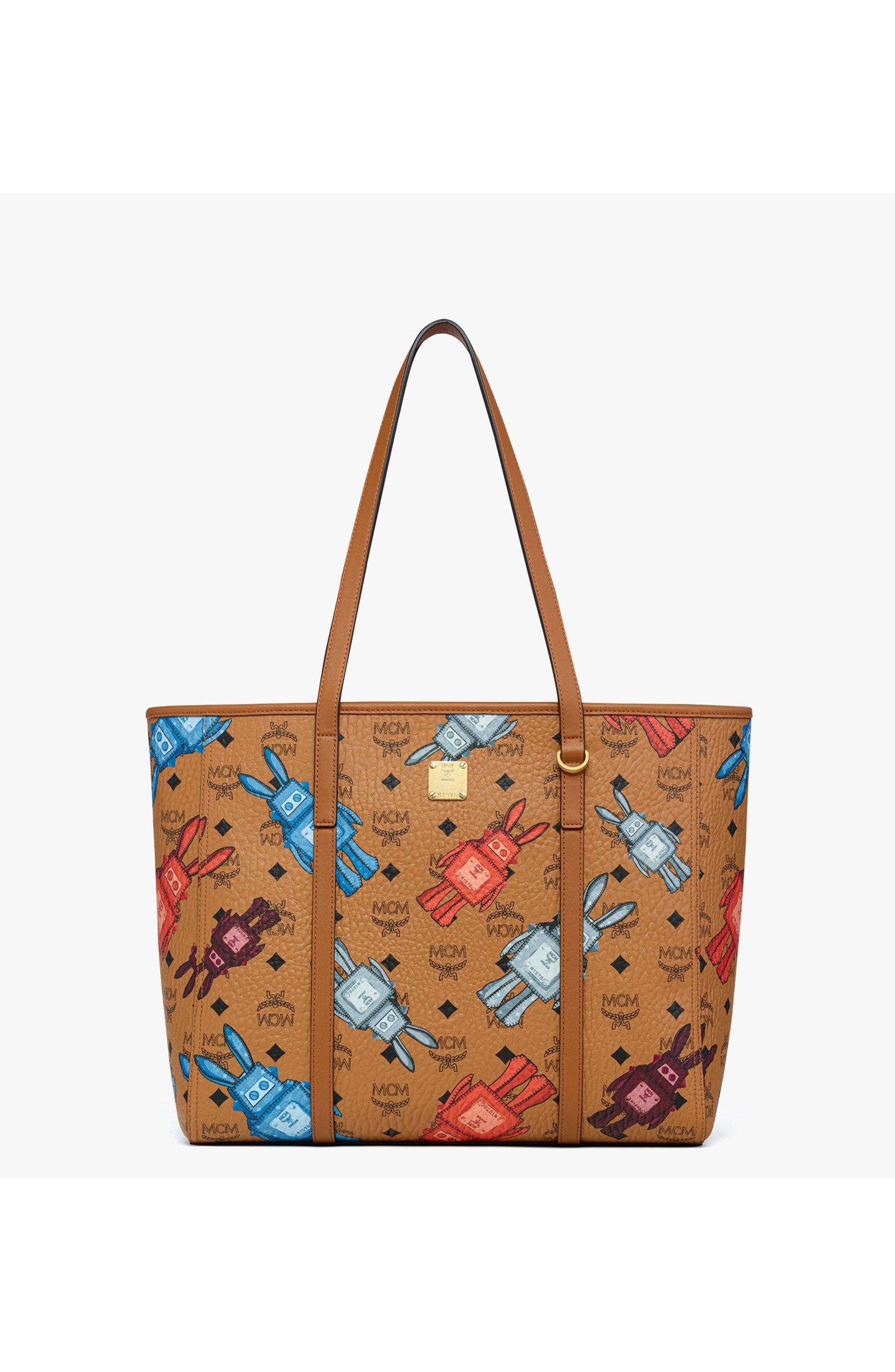 MCM Medium Toni Top-Zip Shopper in Rabot Visetos, Main, color, Cognac