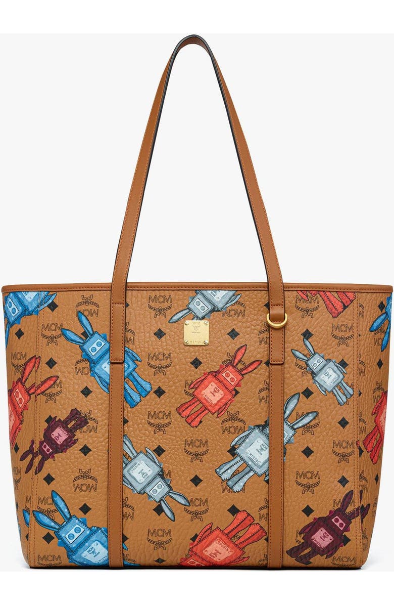 MCM Medium Toni Top-Zip Shopper in Rabot Visetos, Main, color, Cognac