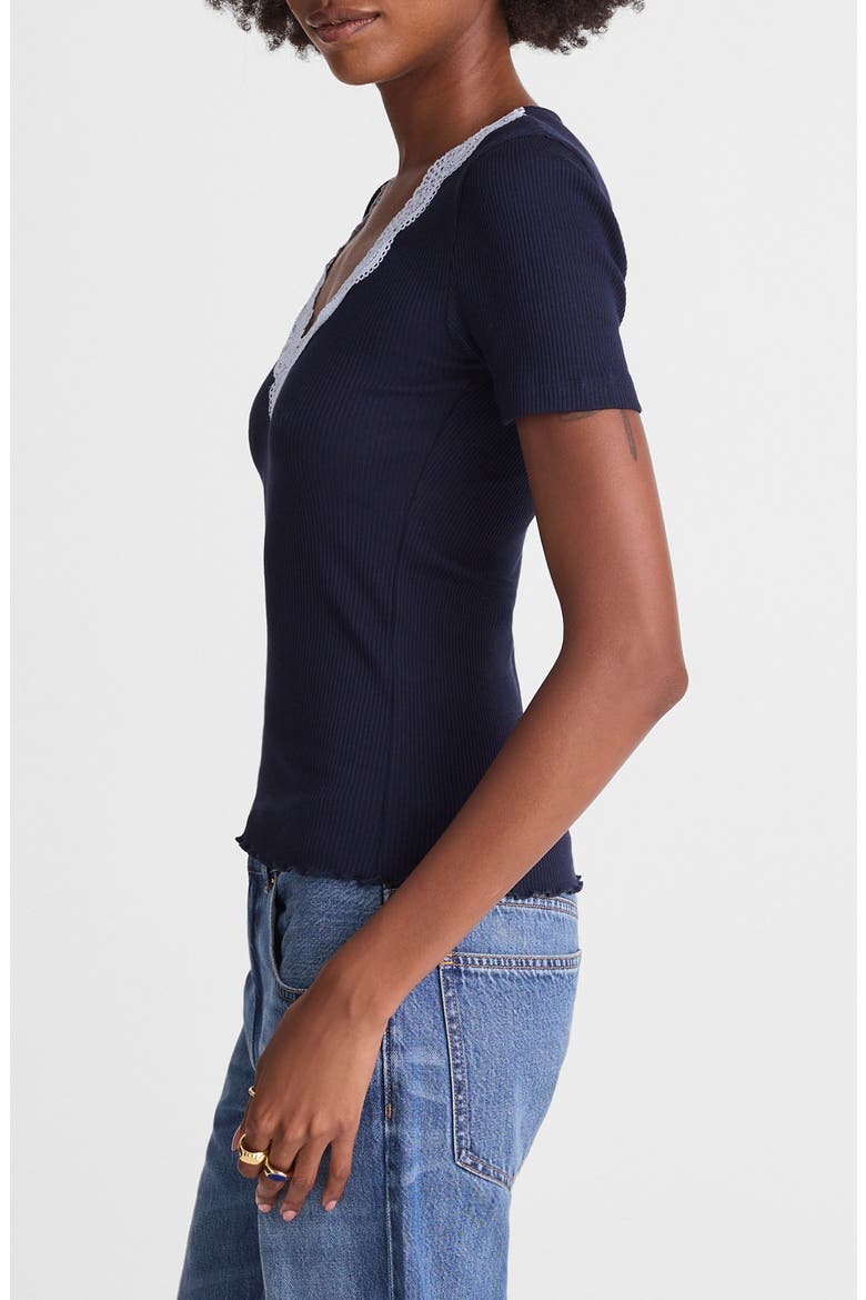 Lace Trim V-Neck Rib Top, Alternate, color, MIDNIGHT NAVY