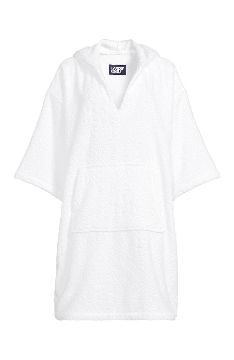 Lands' End Terry 3/4 Sleeve Pullover Hooded Spa Robe, Alternate, color, White