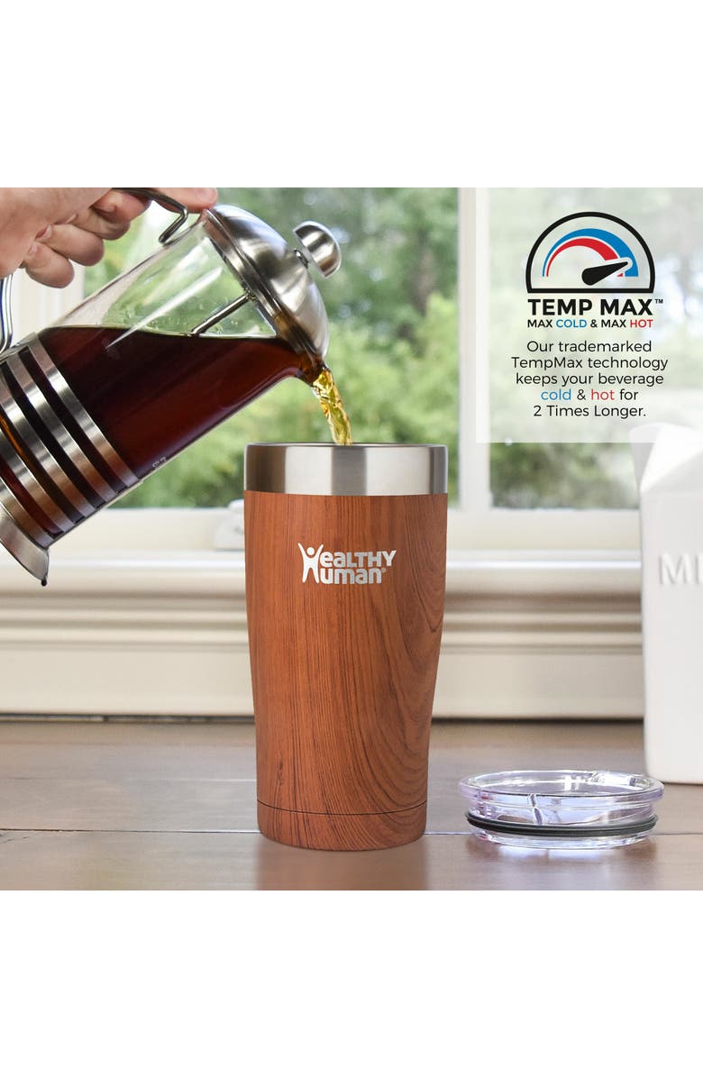 Healthy Human Stainless Steel Tumbler with Straw & Lid, 20 oz Natural Wood, Alternate, color, Brown