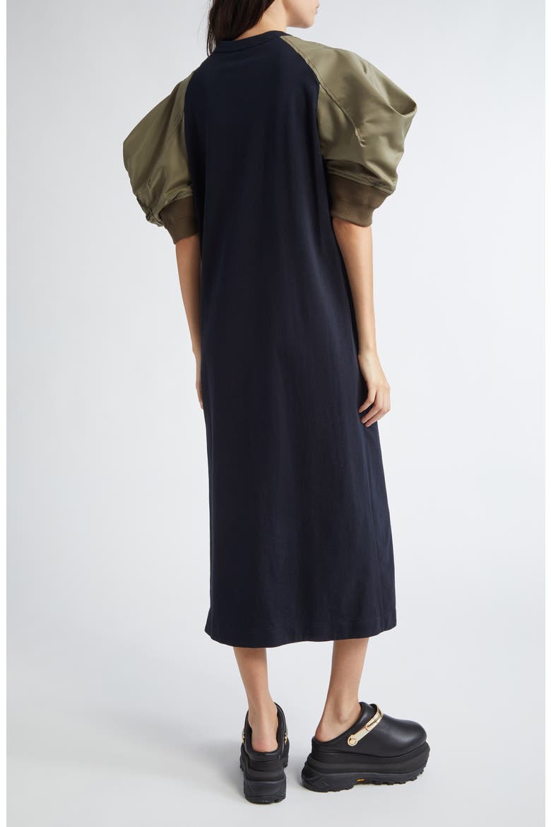 Sacai Puff Sleeve Cotton Jersey & Nylon Twill Dress (Women